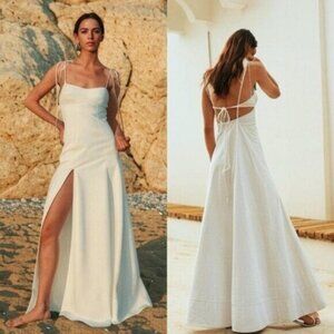 Anna October Libertine White Cotton Cut Out High Slit Maxi Bride Dress Size XS